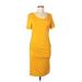 Casual Dress - Sheath Scoop Neck Short sleeves: Yellow Solid Dresses - Women's Size Medium