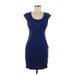 Express Casual Dress - Bodycon Scoop Neck Short sleeves: Blue Solid Dresses - Women's Size 6