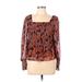 Nine West Long Sleeve Blouse: Brown Paisley Tops - Women's Size Large - Print Wash