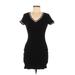 H&M Casual Dress - Mini V Neck Short sleeves: Black Solid Dresses - Women's Size Medium