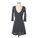 Jack Wills Casual Dress - A-Line Plunge 3/4 sleeves: Gray Print Dresses - Women's Size 0