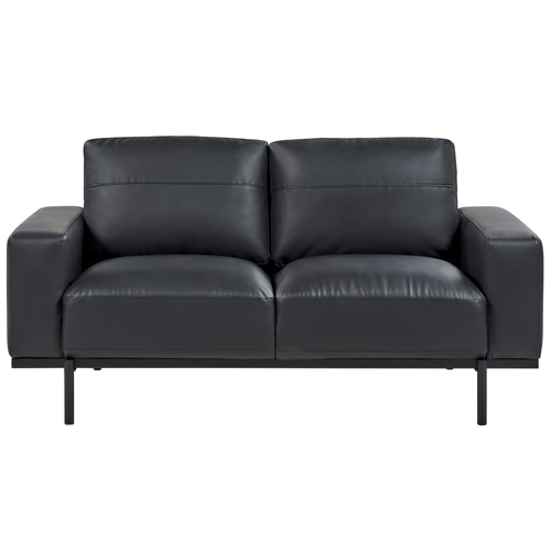 Sofa Schwarz Kunstleder 2-Sitzer mit Breiten Armlehnen Dicken Sitzkissen Modern Couch Zweisitzer Wohnzimmer Büro Arbeitszimmer Möbel Sitzmöbel