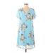 Miami Casual Dress - Mini V Neck Short sleeves: Blue Print Dresses - Women's Size Small