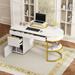 60''Modern Executive Desk,White Curved Computer Desk,Writing Desk with 1 Storage Cabinet for Home Office,Living Room