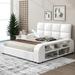 Queen Size Upholstered Platform Bed with Storage Shelves and Multimedia Nightstand