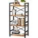 Bookshelf, 4 Tier Industrial Bookcase, Metal Small Bookcase,Brown