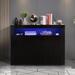 Living Room Sideboard Storage Cabinet High Gloss with LED Light, Modern Buffet Wooden Storage Cabinet TV Stand with 3 Doors