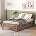 Twin Size Platform Bed Frame, Pinewood Bedframe with 2 Drawers, Walnut