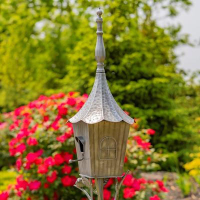 66" Tall Iron Birdhouse Stake "Verona" - 8" L x 7" W x 66" H