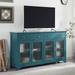 66" Teal Blue TV Stands Buffet Sideboard Console Table with Glass Door - 66.00" x 16.00" x 38.00"