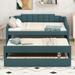 Twin Size Daybed with Trundle and Three Storage Drawers, Modern Upholstered Linen Day Bed Frame for Bedroom Living Room, Green