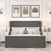 Velvet Wingback Platform Bed w/Colorful LED Light Headboard,Queen,Grey