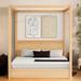 Queen Size Wooden Bed with Sturdy Frame, Canopy Bed with Square Headboard, Platform Bed with Support Legs, Natural