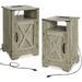 Farmhouse Nightstand Side Table, Wooden Rustic End Table, Tall Bedside Table with Electrical Outlets Charging Station (2 Sets)