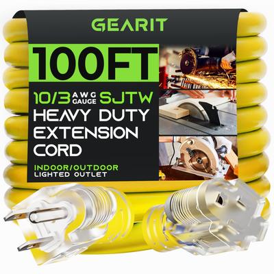 10/3 Outdoor Extension Cord (100 Ft) 10 AWG Gauge, 3 Prong Plug, SJTW Heavy Duty Weather Resistant Power Cord for Lawn, Garden