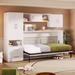 Twin Size Murphy Bed with Open Shelves and Storage Drawers,Built-in Wardrobe and Table,Wood Storage Bed Wall Bed