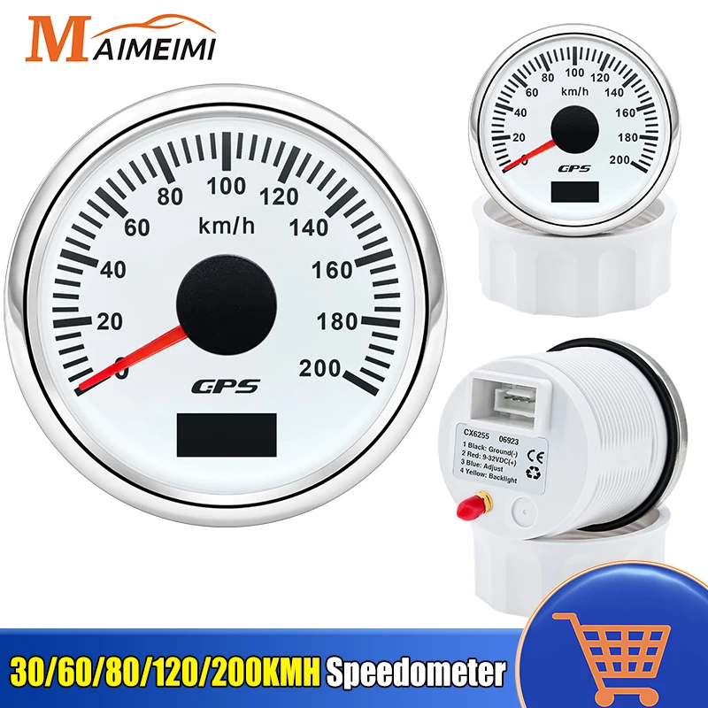 52 mm digitaler GPS-Tachometer + Antennen-Kilometerzähler, 7-Farben-Hintergrundbeleuchtung, universell für 12 V, 24 V, Auto, Boot, Marine, Motorrad, Yacht Image
