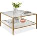 2-Tier Large Square Coffee Table Living Room Accent w/ Glass Top - 32"