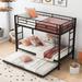 Elegant Twin over Twin Bunk Bed with Trundle and 2 Ladders, Black