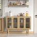 4 Door Buffet Cabinet Storage Wood Sideboard Cabinet with Glass Door and Adjustable Shelves