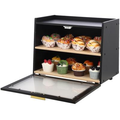 Double Layer Large Bamboo Bread Storage Bin, Bread Box With Window