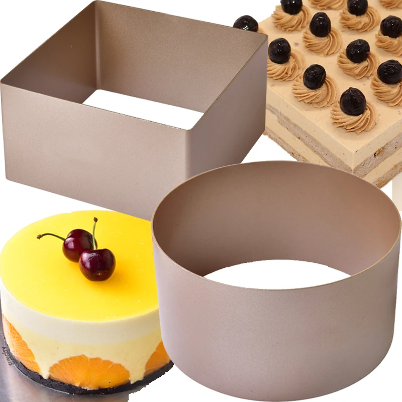 6-Zoll-Mousse-Quadrat-Ringform, Kuchenschneider, rund, Dessert, Brot, Brötchen, Backgeschirr, Pfannenform, Zinnform, Werkzeug zum Kochen von Gebäck Image