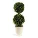 Boxwood Double Faux (Fake) Ball Topiary In Beaded White Pot
