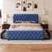 Queen Size Bed Frame Upholstered Platform Bed with 4 Storage Drawers, Button Tufted Headboard and Metal Support