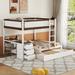 Solid Wood Bunk Bed with Desk and Twin size Trundle, Twin-Over-Twin/Full-Over-Full Bunk Bed Frame w/ 3 Storage Drawers & Ladder