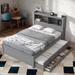 Full Size Platform Bed with Trundle and 3-Drawers and USB Plugs, Grey