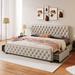 King Size Linen Upholstered Platform Bed with 4 Drawers and Metal Slats, Bed with Button-Tufted Headboard and Footboard