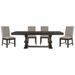 5pc Dining Table Double Pedestal Base and Upholstered Beige Side Chairs