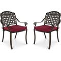 MEETWARM 2 Piece Patio Dining Chairs with Cushions Outdoor All-Weather Cast Aluminum Chairs Patio Bistro Dining Chair Set Chili Red