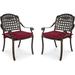 MEETWARM 2 Piece Patio Dining Chairs with Cushions Outdoor All-Weather Cast Aluminum Chairs Patio Bistro Dining Chair Set Chili Red