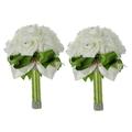 Trjgtas 2X Beautiful Wedding Bouquet Bridal Bridesmaid Flower artificial flower rose bouquet white bridal bouquets-Green Ribbon