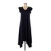 Ann Taylor Casual Dress - Midi Scoop Neck Short sleeves: Black Solid Dresses - Women's Size X-Small Petite