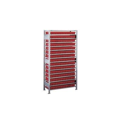 PROREGAL Kleinteileregal-Set 1 MULTIplus150 | Grundregal | HxBxT 200x100x60cm | 16 Fachböden | inkl.150 Kästen 8x9x60cm Rot | Verzinkt Image