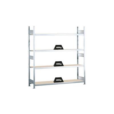 PROREGAL Weitspannregal mit Spanplatten WS 2000 | Grundregal | HxBxT 250x150x40cm | 4 Ebenen | Fachlast 400kg | Verzinkt Image