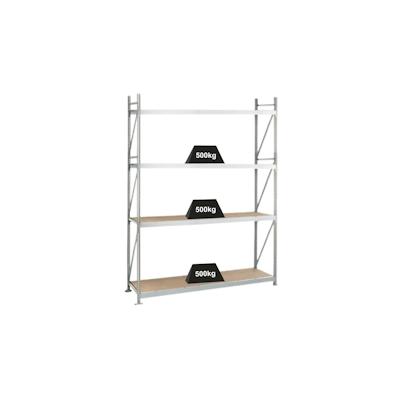 PROREGAL Weitspannregal mit Spanplatten WS 3000 | Grundregal | HxBxT 250x150x50cm | 4 Ebenen | Fachlast 500kg | Verzinkt Image