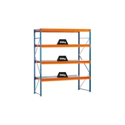 PROREGAL Weitspannregal mit Stahlpaneelen W 100 | Grundregal | HxBxT 250x214x60cm | 4 Ebenen | Fachlast 950 kg | Blau/Orange/Verzinkt Image