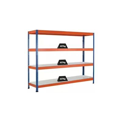 PROREGAL Weitspannregal mit Stahlpaneelen Z1 | HxBxT 198,1x214,6x92,6cm | 4 Ebenen | Fachlast 437kg | Blau/Orange/Verzinkt Image