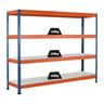 PROREGAL Weitspannregal mit Stahlpaneelen Z1 | HxBxT 243,8x214,6x62cm | 4 Ebenen | Fachlast 439kg | Blau/Orange/Verzinkt