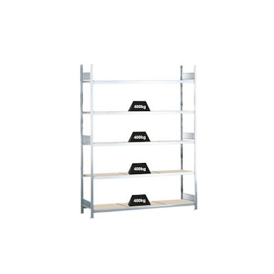 PROREGAL Weitspannregal mit Spanplatten WS 2000 | Grundregal | HxBxT 300x250x50cm | 5 Ebenen | Fachlast 400kg | Verzinkt Image
