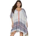 Plus Size Women's Kelsea Cover Up Tunic by Swimsuits For All in Blue Boho Coral (Size 26/28)