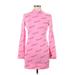 Shein Casual Dress - Mini High Neck Long sleeves: Pink Graphic Dresses - Women's Size Large