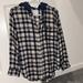 American Eagle Outfitters Tops | Aeo Blue Plaid Hooded Women’s Flannel Size Medium | Color: Blue/Cream | Size: M