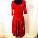 Lularoe Dresses | Aa19 Lularoe Dress Red 1/2 Sleeves Fit & Flare Sz M | Color: Red | Size: M