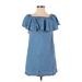 Chelsea28 Casual Dress - Shift Off The Shoulder Short Sleeve: Blue Print Dresses - Women's Size 2