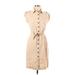 Calvin Klein Casual Dress - Shirtdress Collared Sleeveless: Tan Print Dresses - Women's Size 8