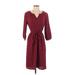 Old Navy Casual Dress V-Neck 3/4 sleeves: Burgundy Solid Dresses - Women's Size Small Petite